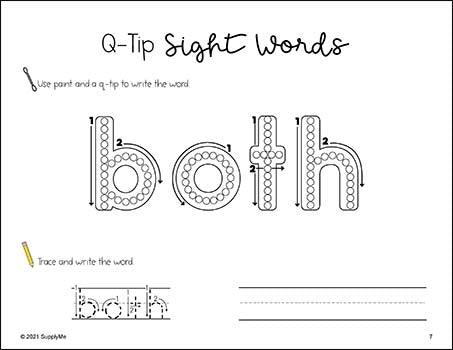 Second Grade Sight Words Worksheets - Q-Tip Painting Printables With Tracing And Handwriting Practice, 6 Variations For Each Of The 46 Dolch 2nd Grade Sight Words, 276 Total Pages