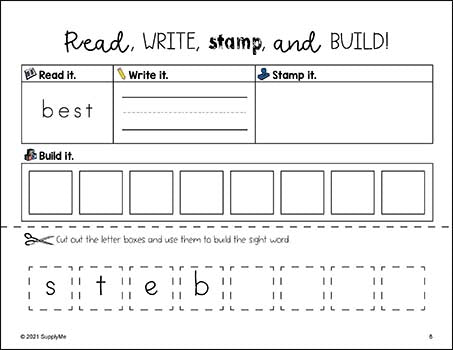 Second Grade Sight Words Worksheets - Read, Write, Stamp, And Build, 5 Variations,  All 46 Dolch 2nd Grade Sight Words, 230 Total Pages