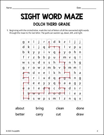 FREE Third Grade Sight Words Worksheets - Sight Word Maze, All 41 Dolch 3rd Grade Sight Words