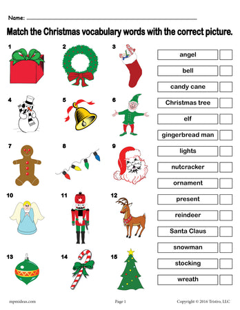 Christmas Vocabulary Word Cards for Kids