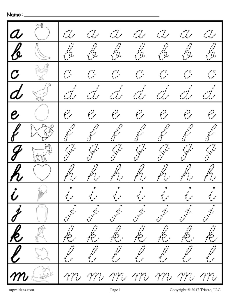 cursive letters chart a z
