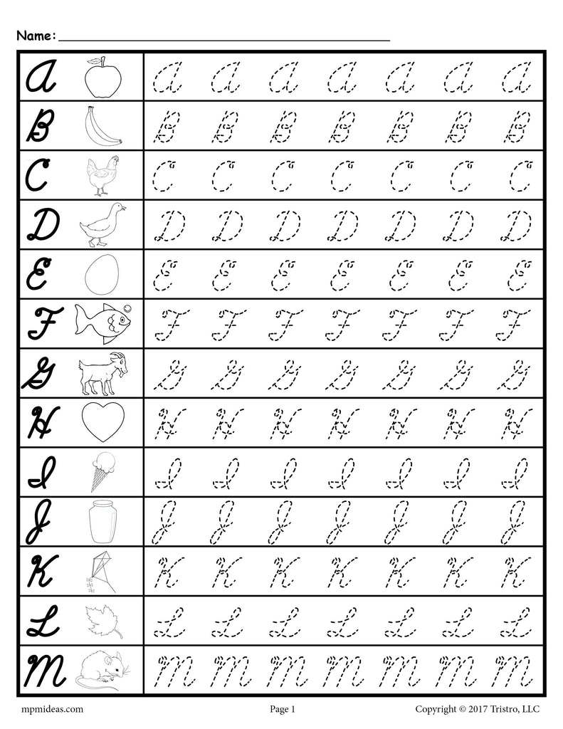 Tracing Cursive Letters Worksheets