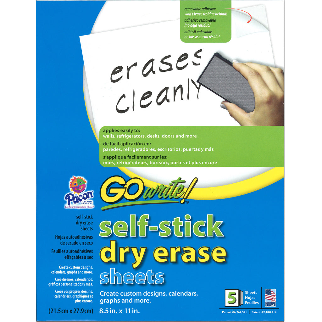 Pacon Go Write Dry Erase Sheets 30PK 8 1/2 X 11 Plain, Melamine, Self Stick  (PACASB8511)