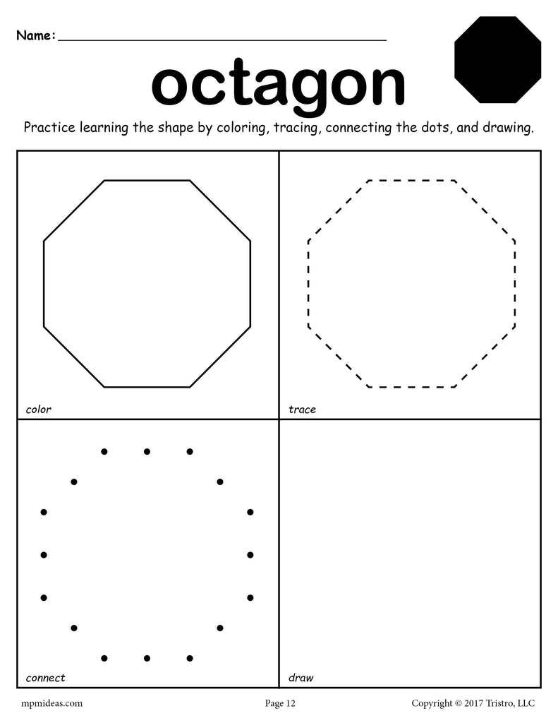12 Shapes Worksheets: Color Trace Connect Draw SupplyMe