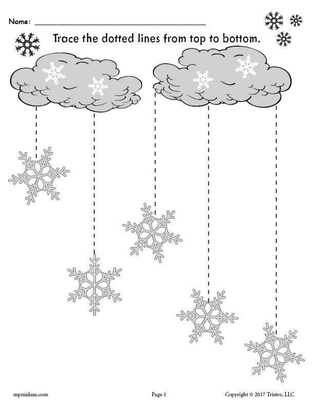 Printable Winter Snowflakes Line Tracing Worksheets!