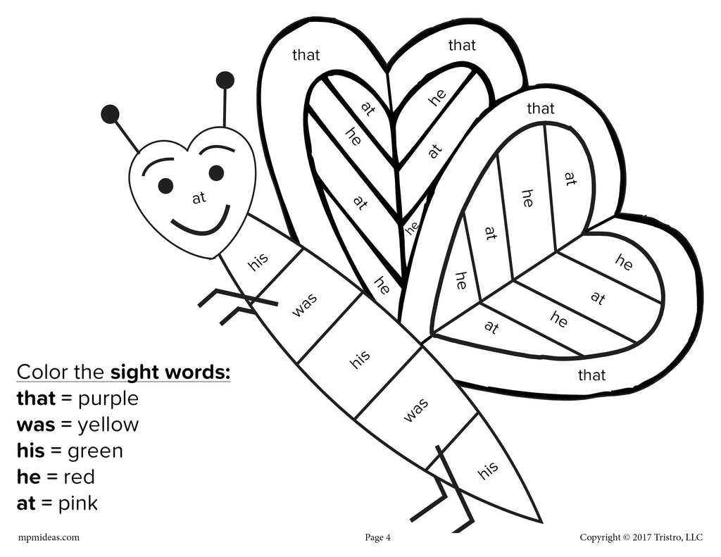 Valentine's Day Color By Sight Word - 4 Printable Worksheets! – SupplyMe