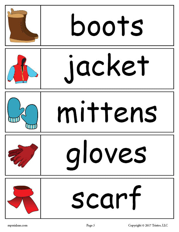 Winter Clothes Accessories Vocabulary English