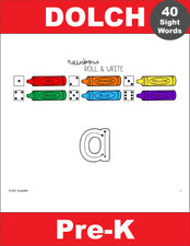Pre-Primer Dolch Sight Words Worksheets - Rainbow Roll And Write, Pre-K, Includes 3 Variations