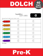 Pre-Primer Dolch Sight Words Worksheets - Rainbow Sight Words, Pre-K, Includes 17 Variations