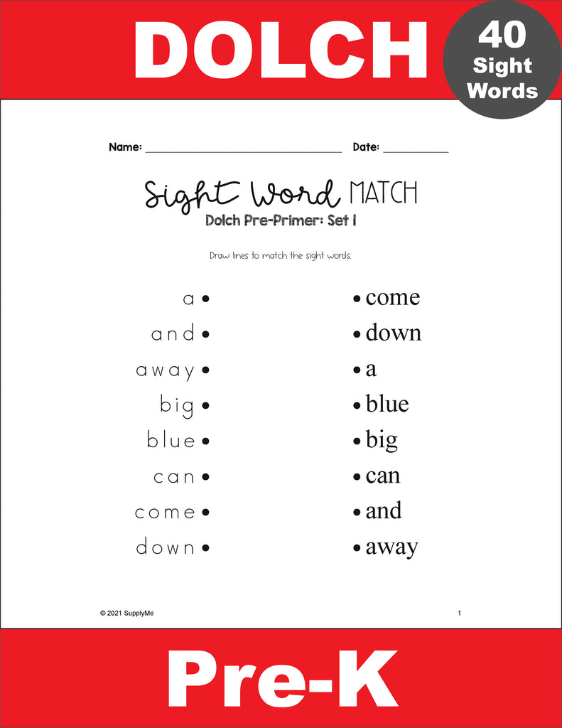 printable matching words to